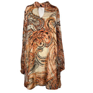NWT The LDRS Dress Womens Sz M Orange Paisley Mini Velvet Burnout Boho Retro